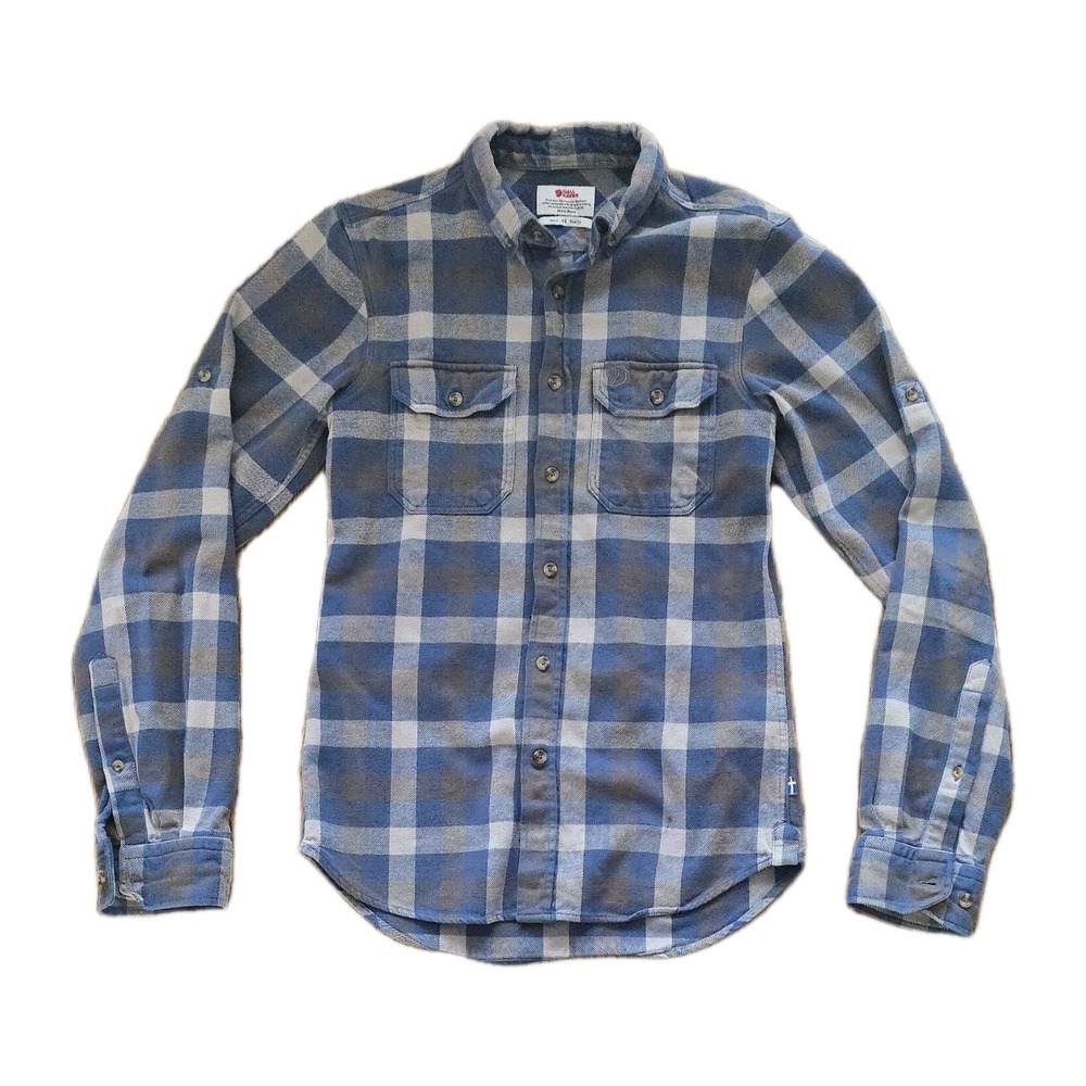 Fjallraven Skog Flannel Slim Fit Button Down Long Sleeve Plaid Blue Brown Mens S